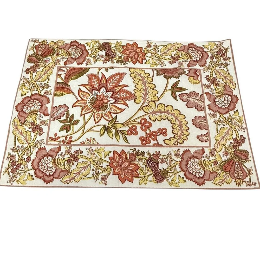 Autumn Floral Placemats Set of 3 Cloth Fabric Rust Cream